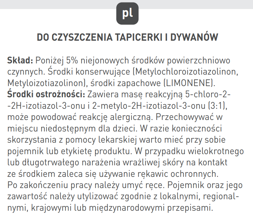 ROZWIĄZANIE DO CZYSZCZENIA TAPICERKI I DYWANÓW – 1L