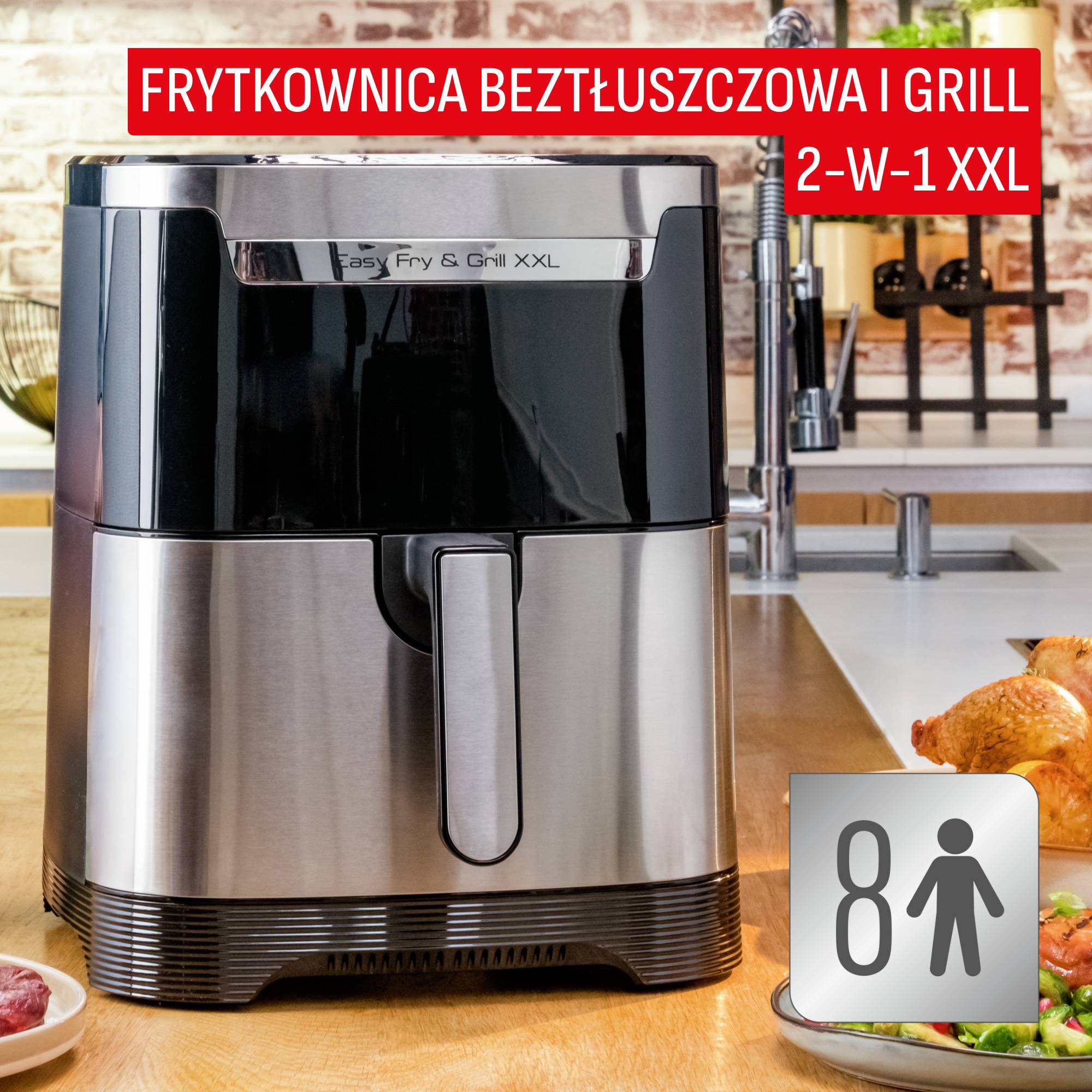 Frytkownica beztłuszczowa, Tefal Easy Fry&Grill XXL EY801D, pojemność 6,5 l, funkcja grilla