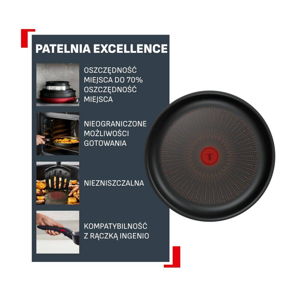 Patelnia Ingenio Excellence+ 28 cm, możliwość układania w stos, powłoka nieprzywierająca, kompatybilna z indukcją