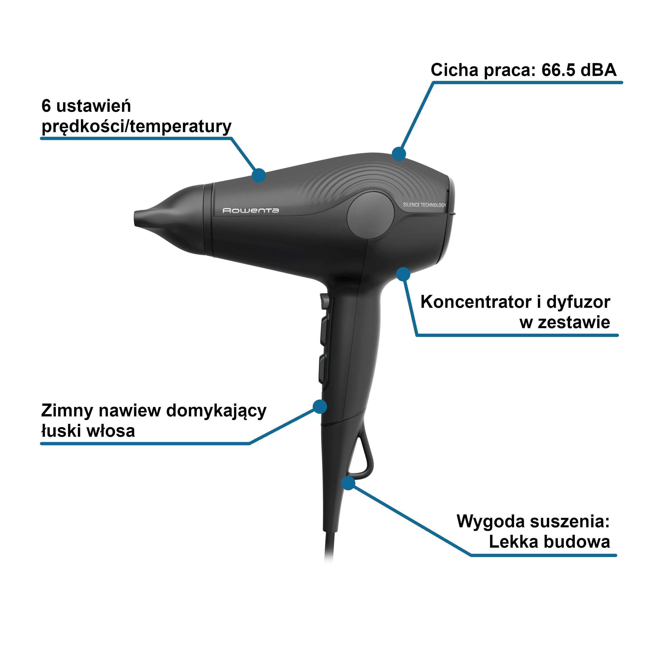 Suszarka do włosów, Rowenta Ultra Silence, dyfuzor, 2100EW