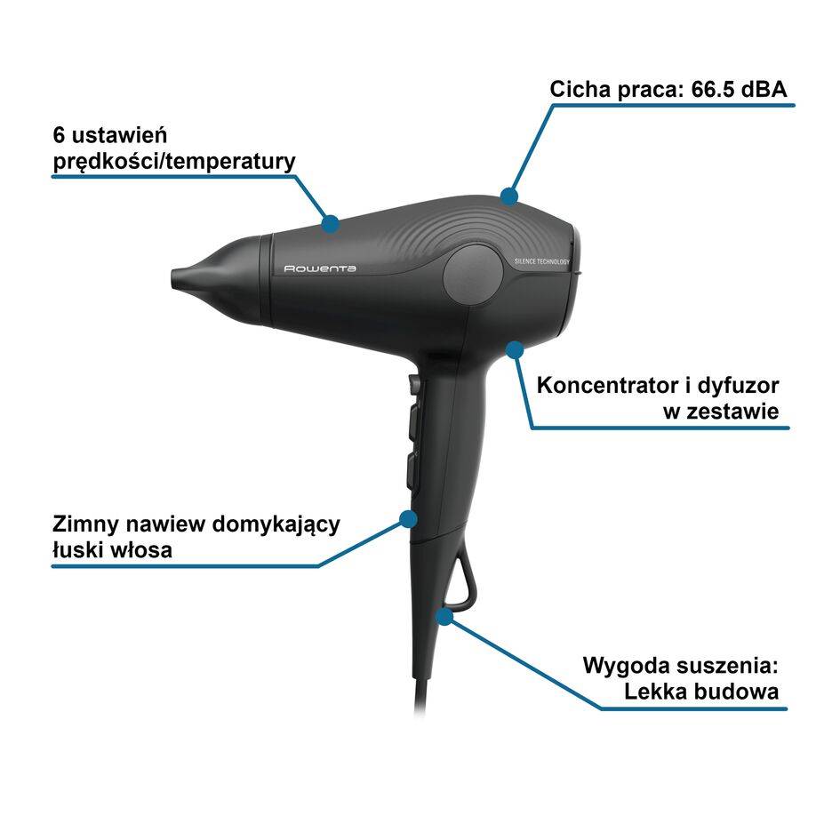 Suszarka do włosów, Rowenta Ultra Silence, dyfuzor, 2100EW