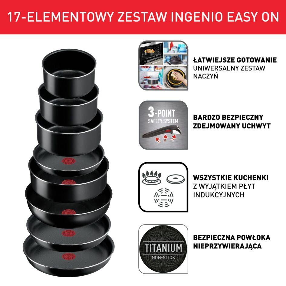 Zestaw garnków i patelni TEFAL INGENIO EASY ON - 17 elementów