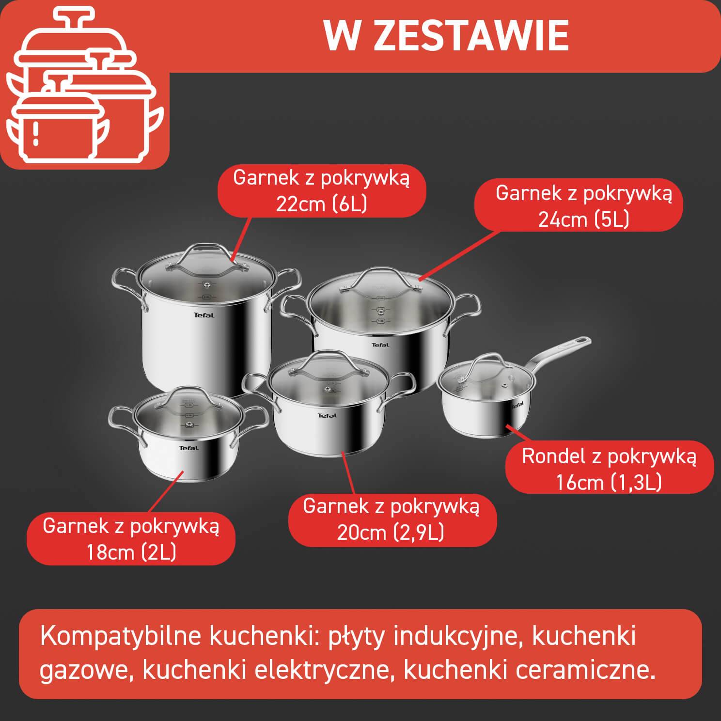 Zestaw garnków z pokrywkami TEFAL INTUITION - 10 elementów