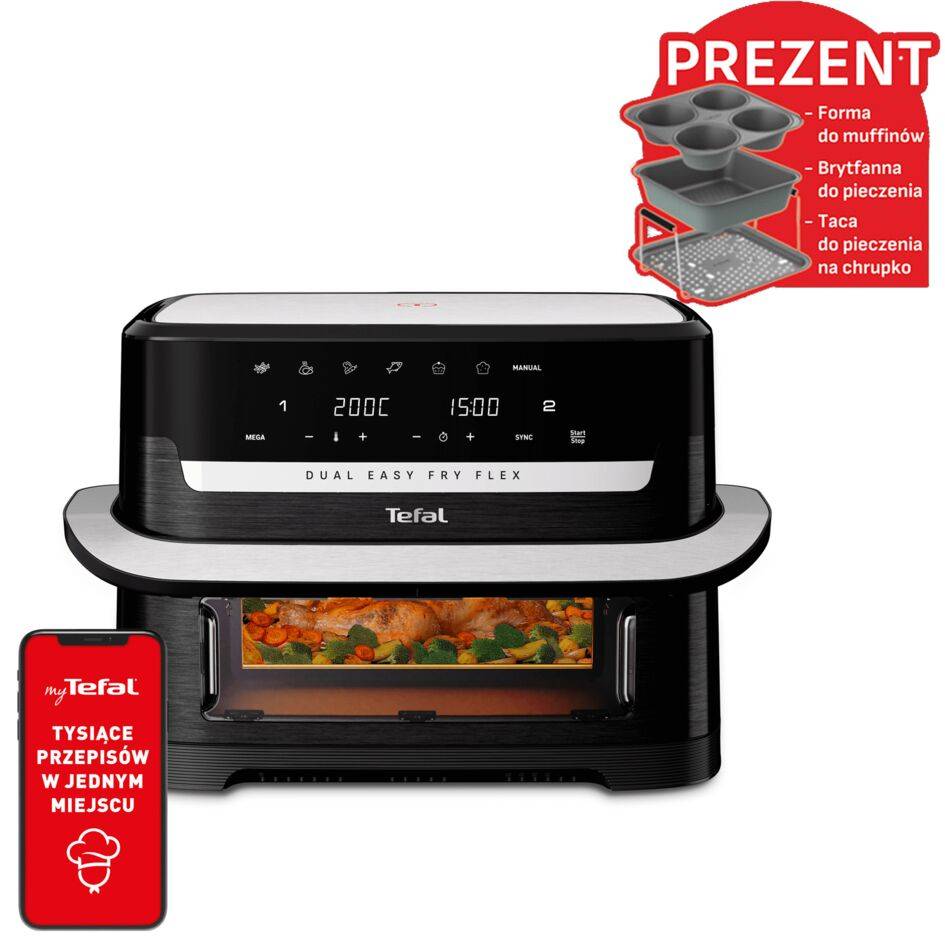 Frytkownica beztłuszczowa Tefal Dual Easy Fry Flex EY9228E0, separator FlexCook Divider, pojemność 9 L