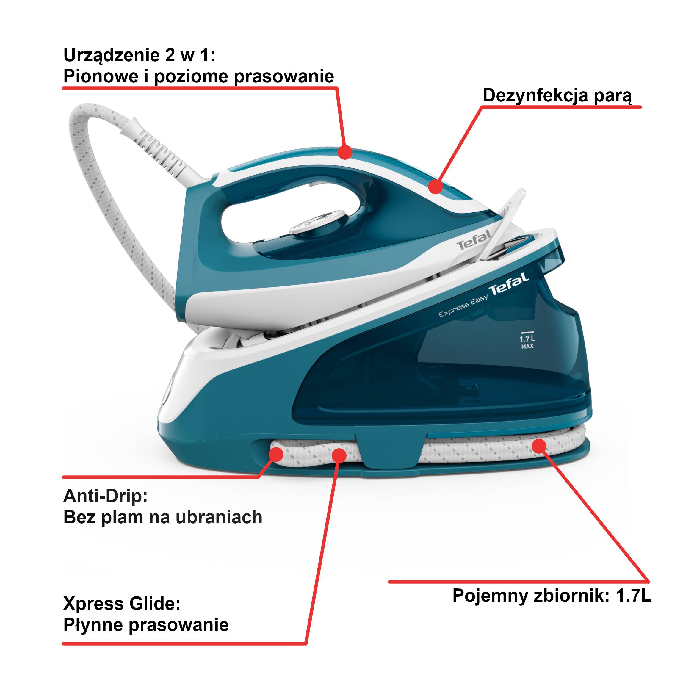 Generator pary, Tefal Express Easy SV6131, 120 g/min, 1.7 L