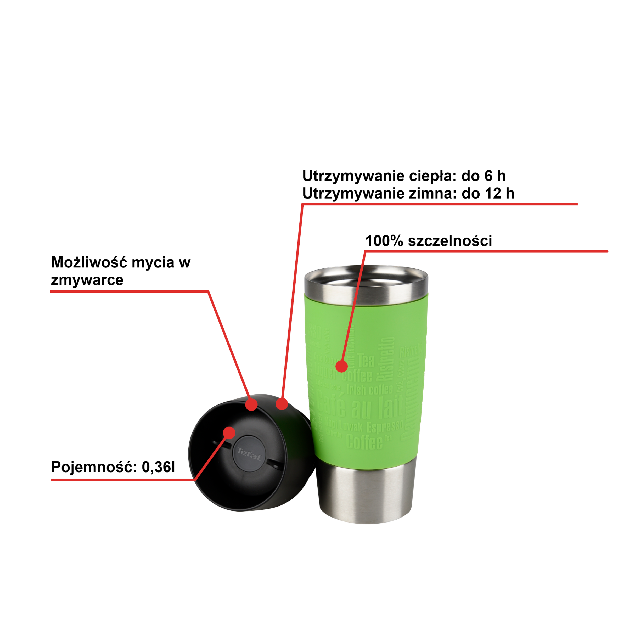 Kubek termiczny TEFAL TRAVEL MUG 0.36L zielony