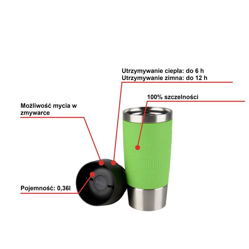 Kubek termiczny TEFAL TRAVEL MUG 0.36L zielony