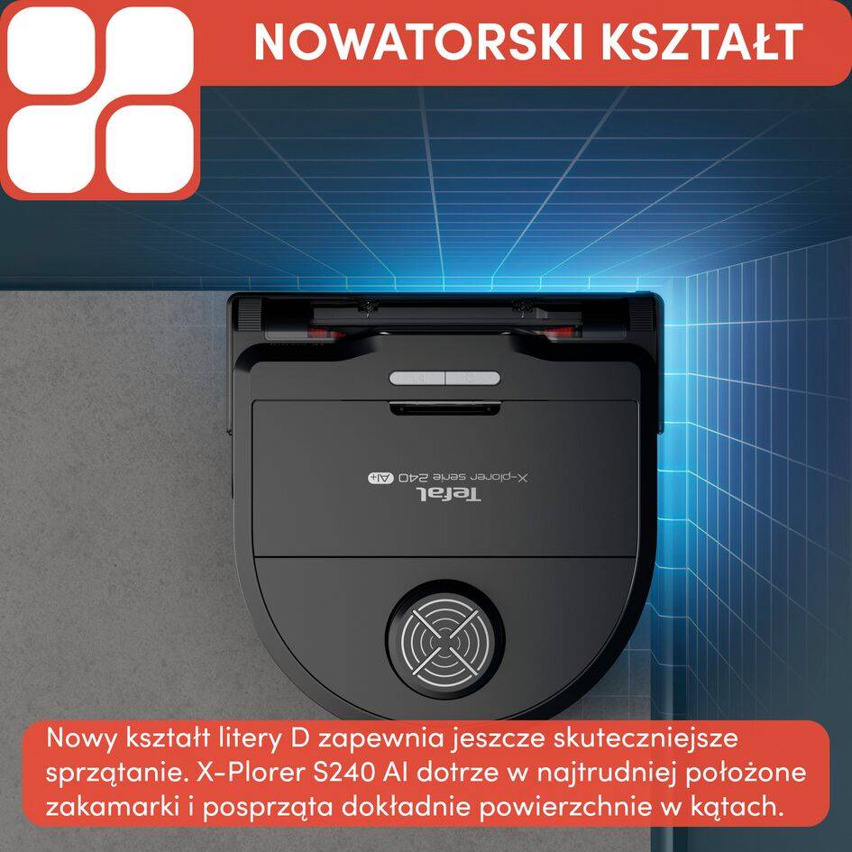 Robot sprzątający, Tefal X-Plorer S240+ AI, 8000 Pa, 120 min, aktywne mopowanie