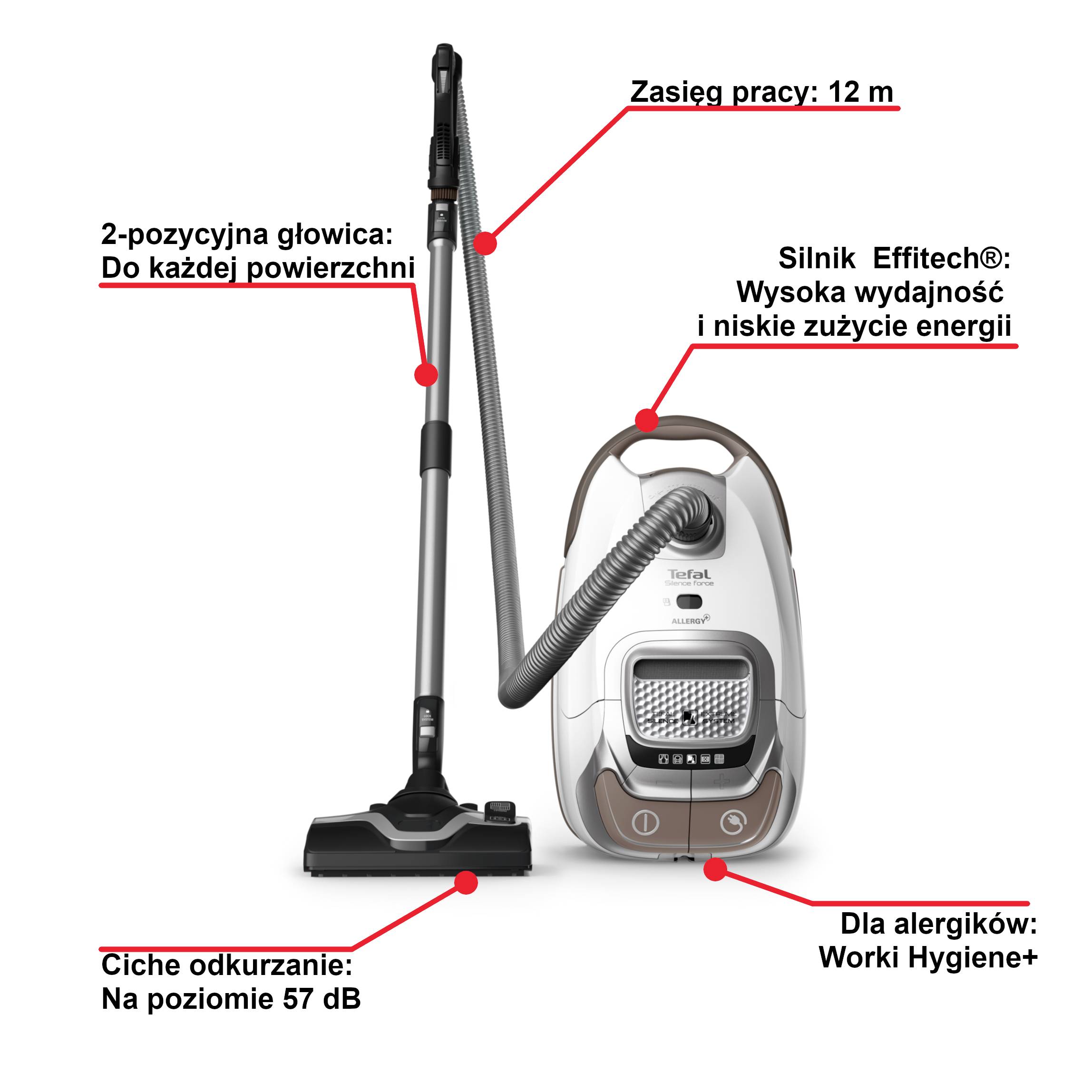 Tefal Silence Force Allergy+, odkurzacz workowy, 400 W, dla alergików, cichy
