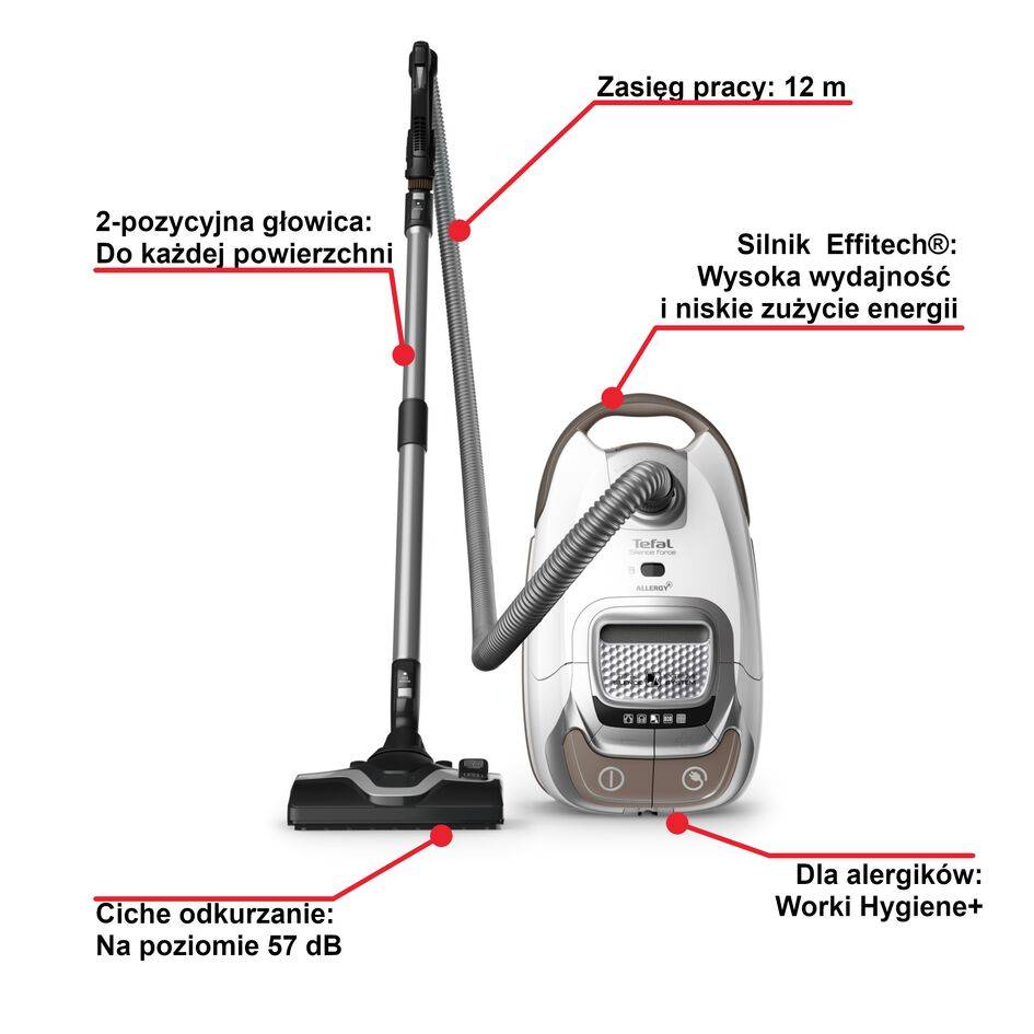 Tefal Silence Force Allergy+, odkurzacz workowy, 400 W, dla alergików, cichy