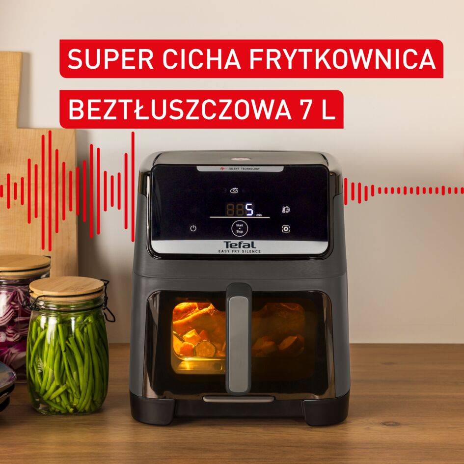 Easy Fry Silence 7 L, cicha i kompaktowa frytkownica beztłuszczowa ze zdejmowanym frontem