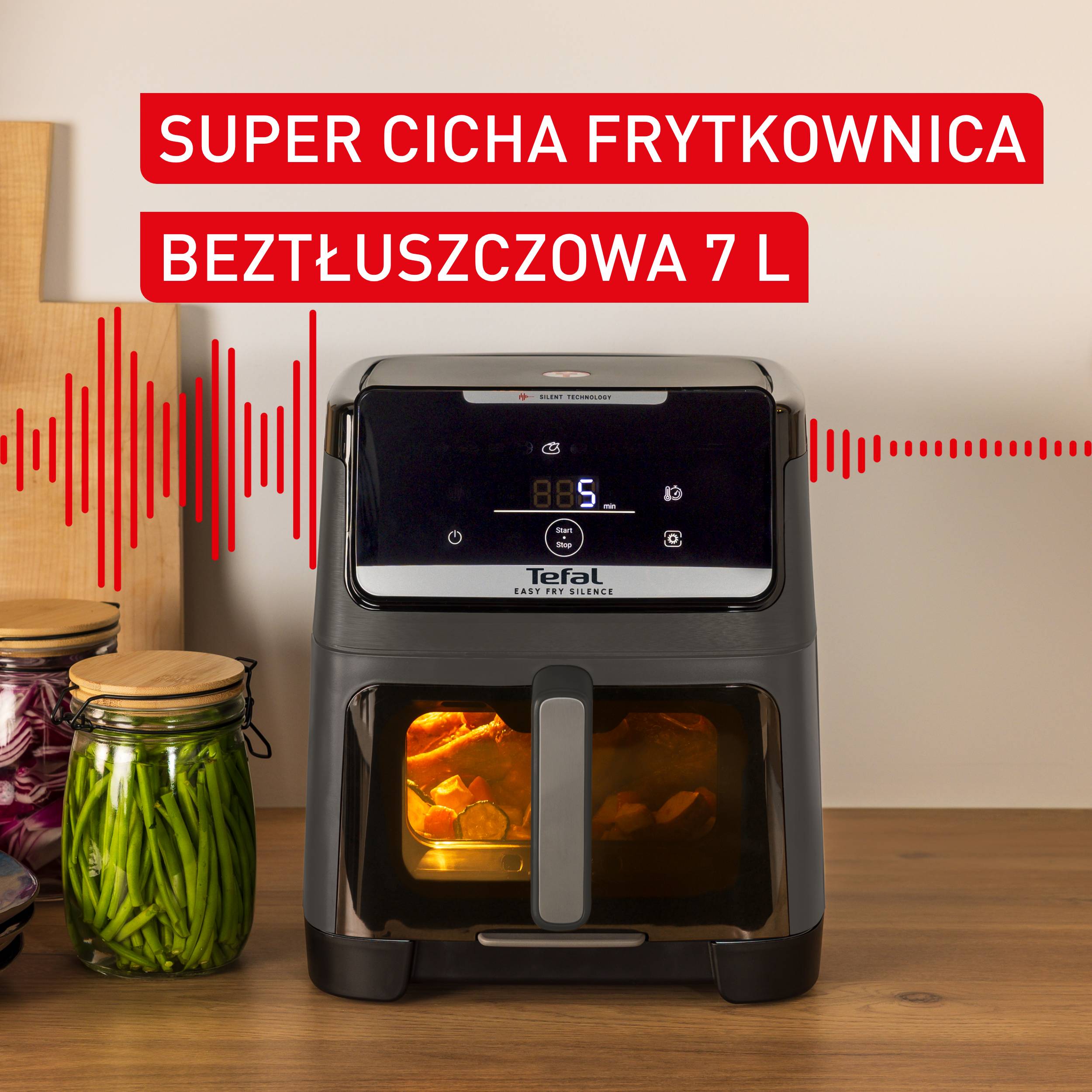 Frytkownica beztłuszczowa, Tefal Easy Fry Silence 7 L, cicha i kompaktowa, ze zdejmowanym frontem