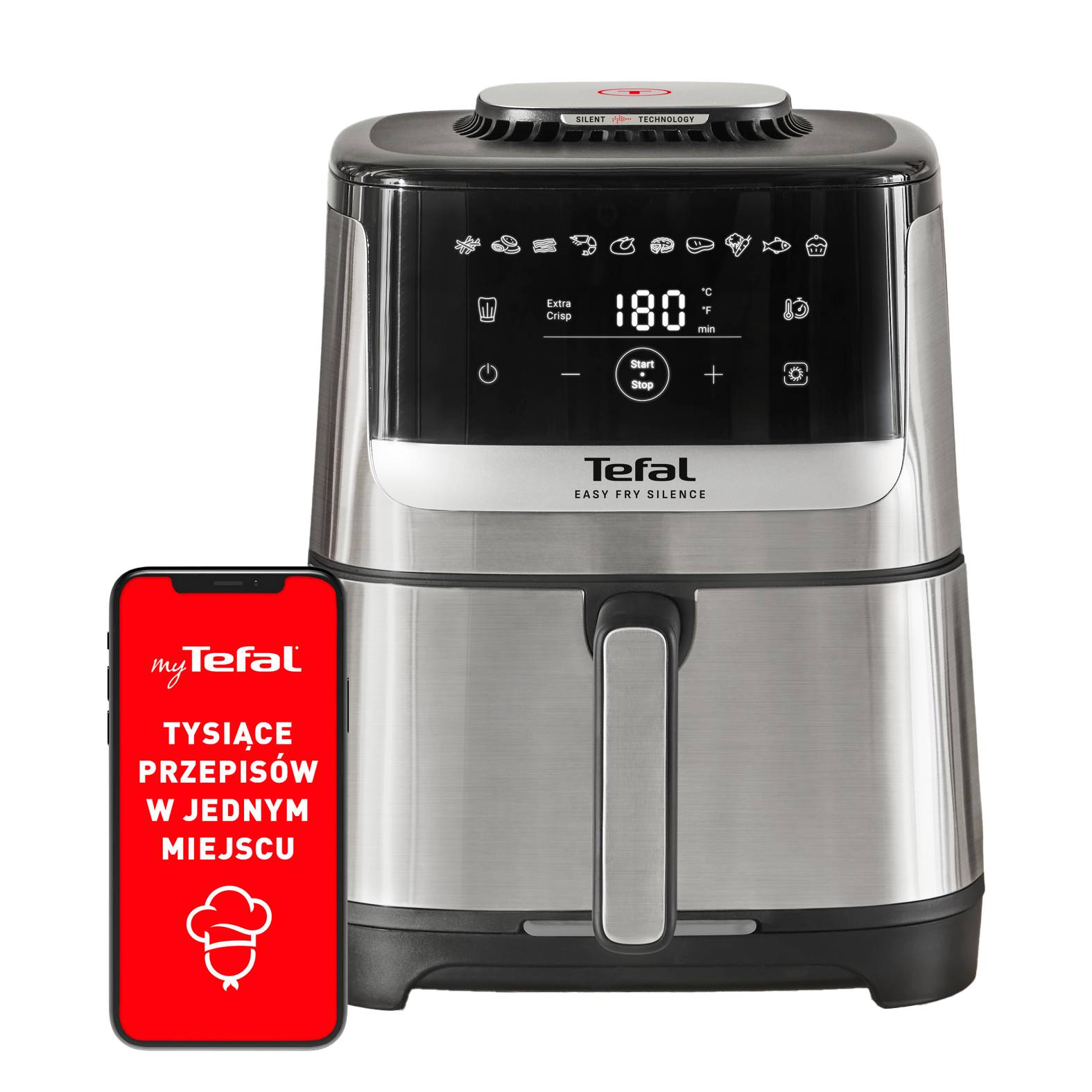 Frytkownica beztłuszczowa, Tefal Easy Fry Silence EY552D, cicha, pojemność 5 l