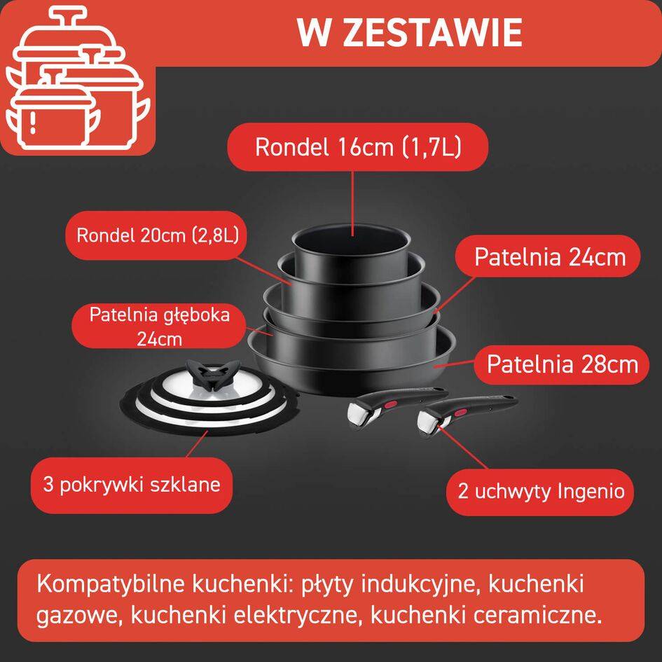Zestaw garnków i patelni TEFAL INGENIO ULTIMATE - 10 elementów