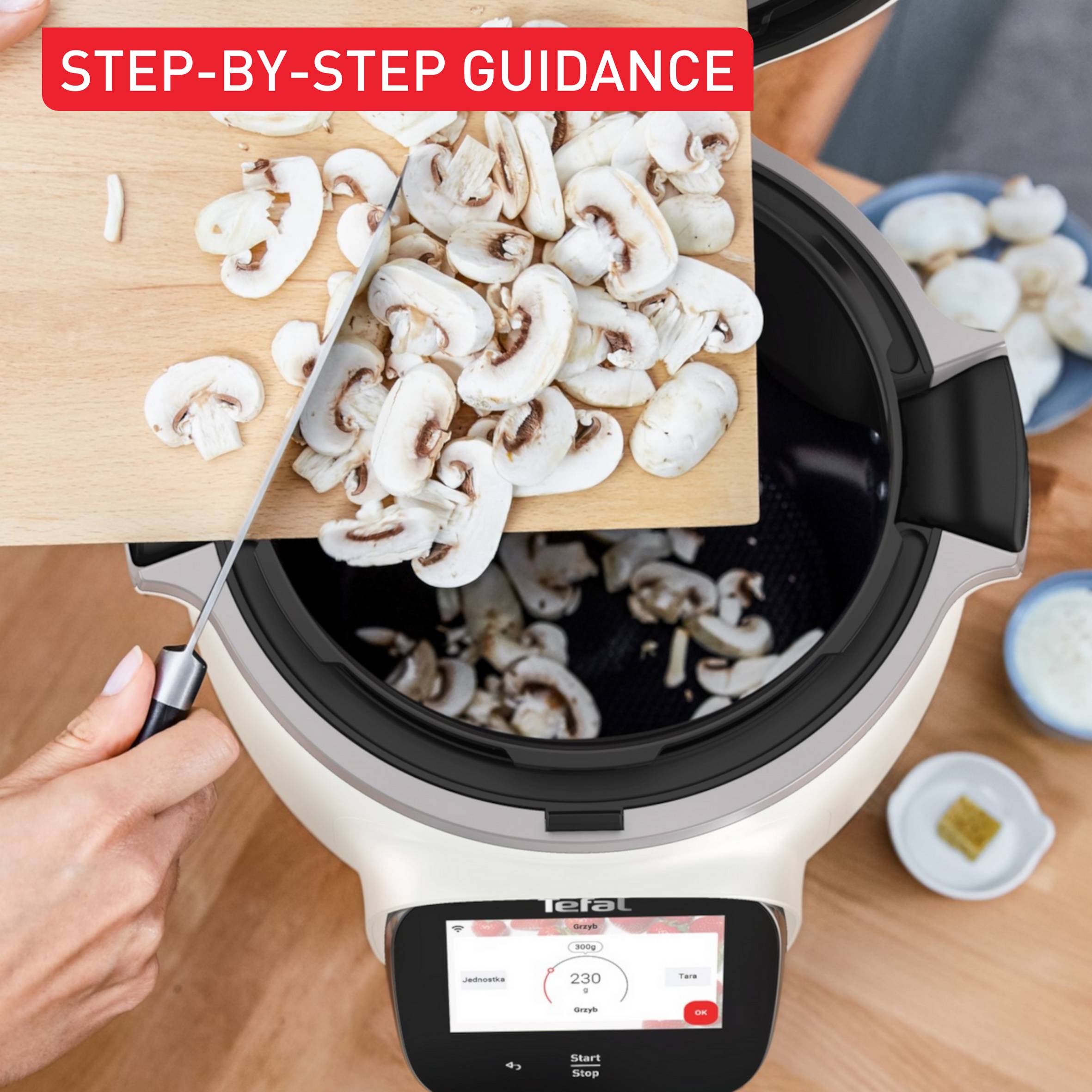 Multicooker TEFAL Cook4me Touch Pro z pokrywą Extra Crisp. Wbudowana waga