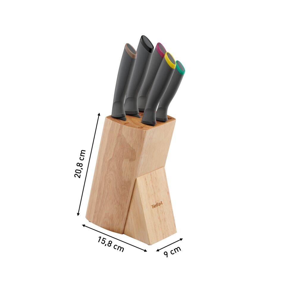 Zestaw 5 noży ze stali nierdzewnej TEFAL FRESH KITCHEN + drewniany blok