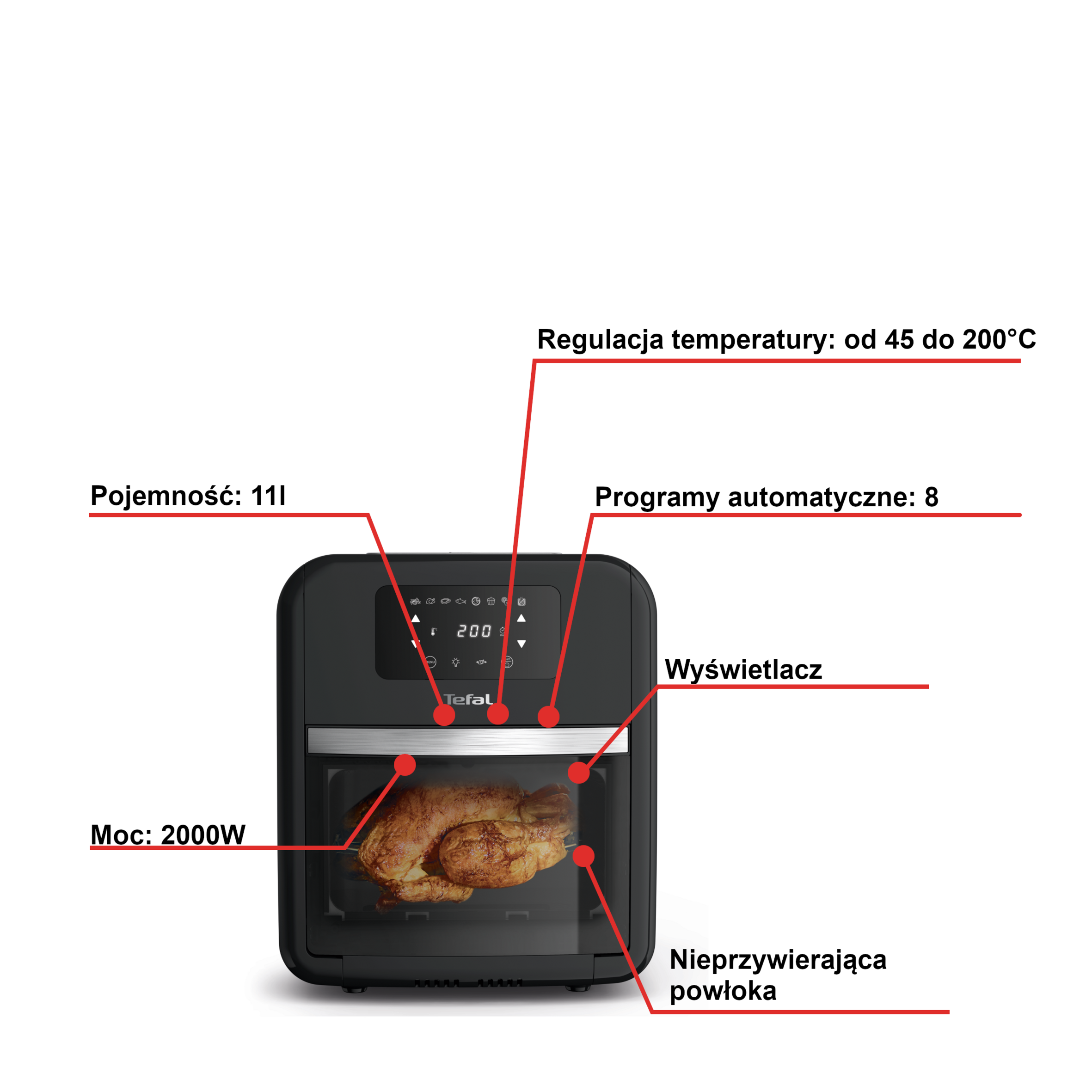 Frytkownica beztłuszczowa Tefal Easy Fry Oven&Grill FW5018, 3w1, pojemność 11 l