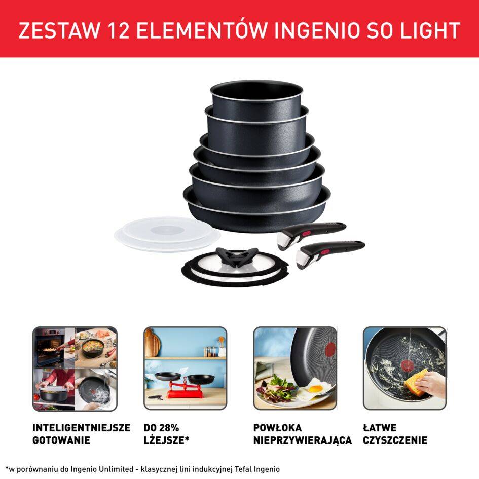 Zestaw garnków TEFAL INGENIO SO'LIGHT - 12 elementów