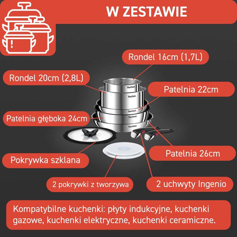 Zestaw patelni i garnków TEFAL INGENIO EMOTION - 10 elementów