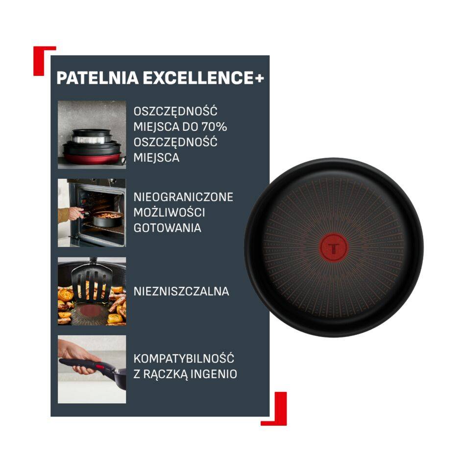 Patelnia głęboka Ingenio Excellence+ 24 cm, możliwość układania w stos, powłoka nieprzywierająca, kompatybilna z indukcją