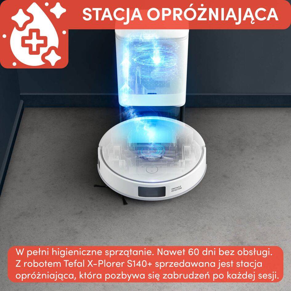 Robot sprzątający, Tefal X-Plorer S140+, 5000 Pa, 120 min, stacja opróżniająca
