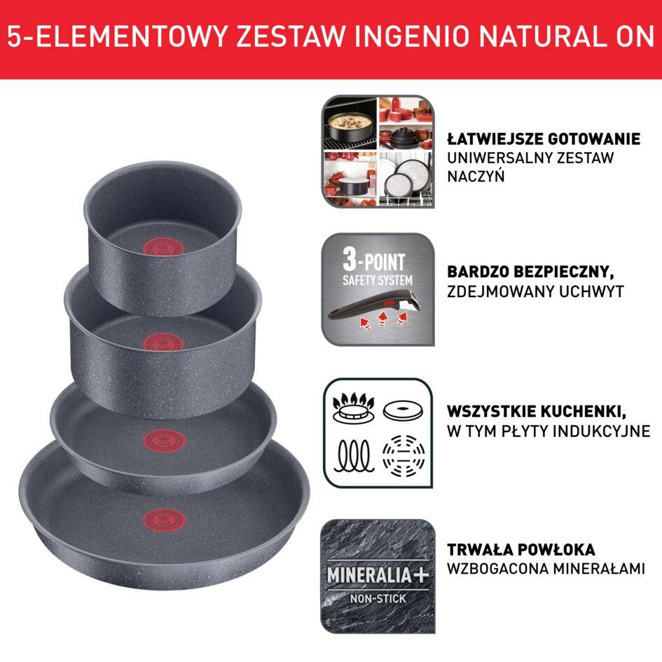 Zestaw patelni i garnków TEFAL INGENIO NATURAL ON - 5 elementów