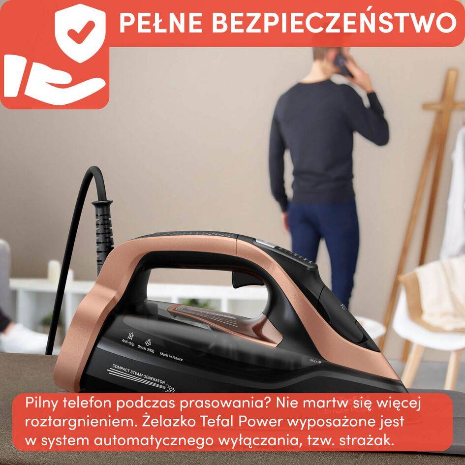 Żelazko parowe, Tefal Power, 3200W, mocne, automatyczne wyłączanie