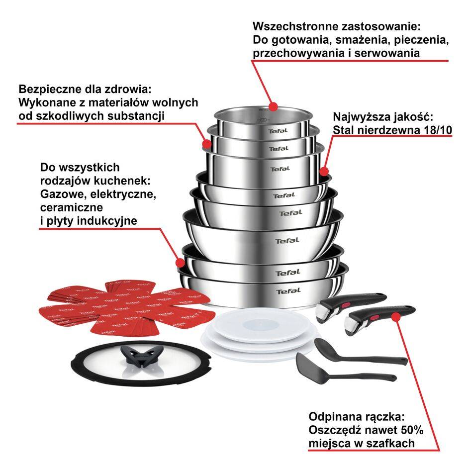 Zestaw patelni i garnków TEFAL INGENIO EMOTION - 20 elementów
