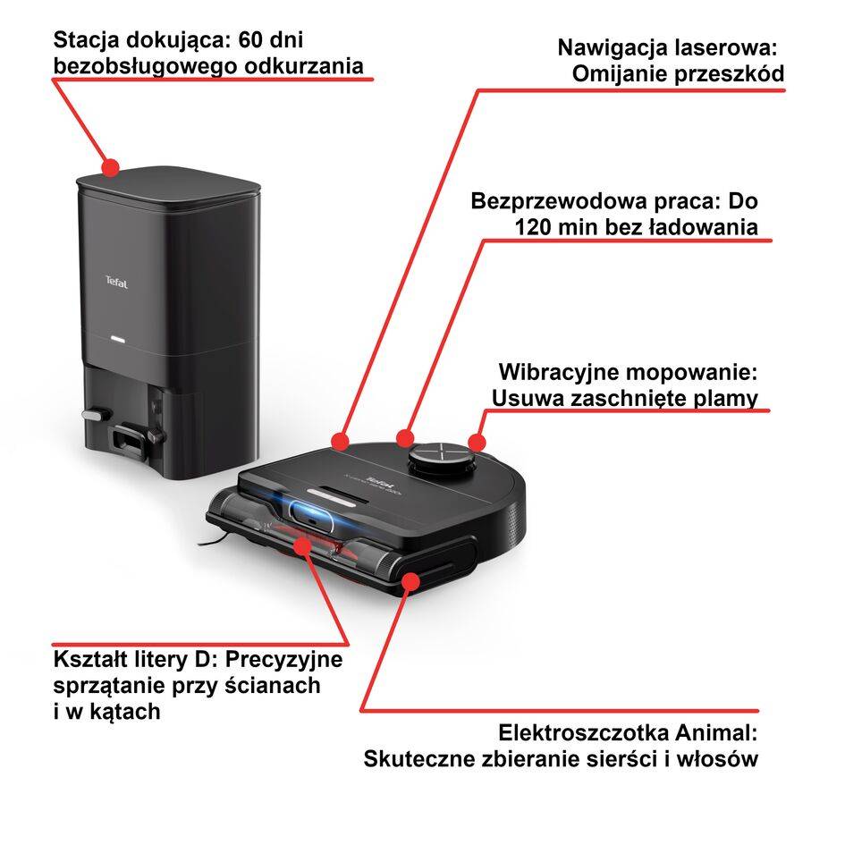 Robot sprzątający, Tefal X-Plorer S220+, 5600 Pa, 120 min, aktywne mopowanie