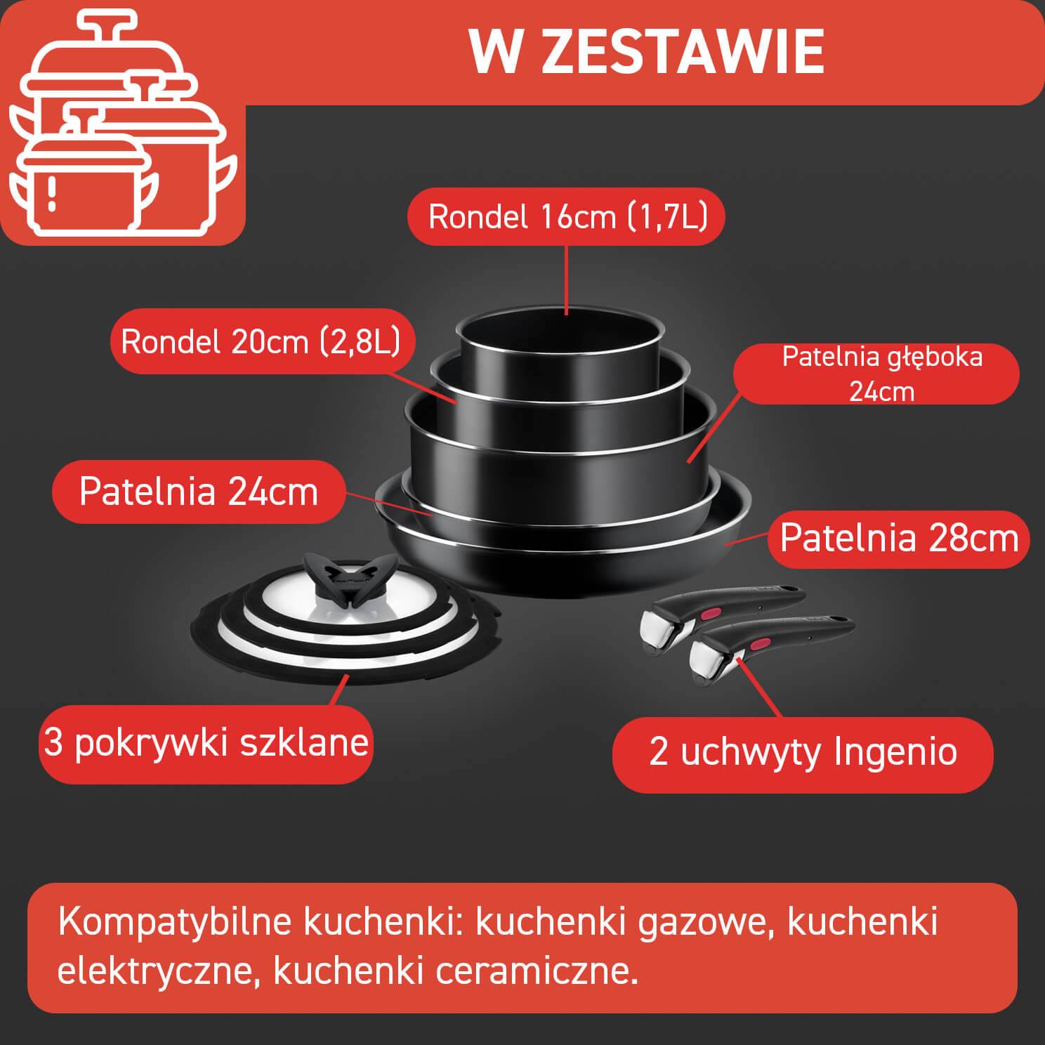Zestaw garnków i patelni TEFAL INGENIO EASY COOK&CLEAN - 10 elementów