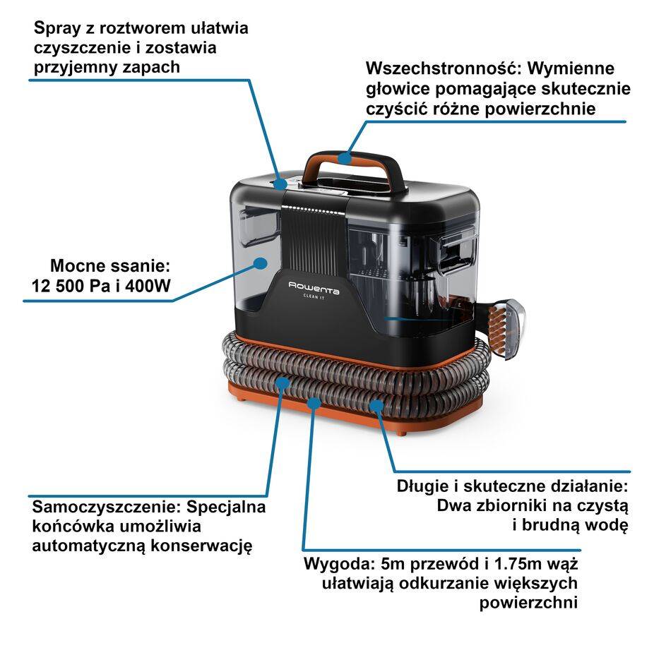 Odkurzacz piorący, Rowenta Clean It IN5011, 3 w 1, 400 W