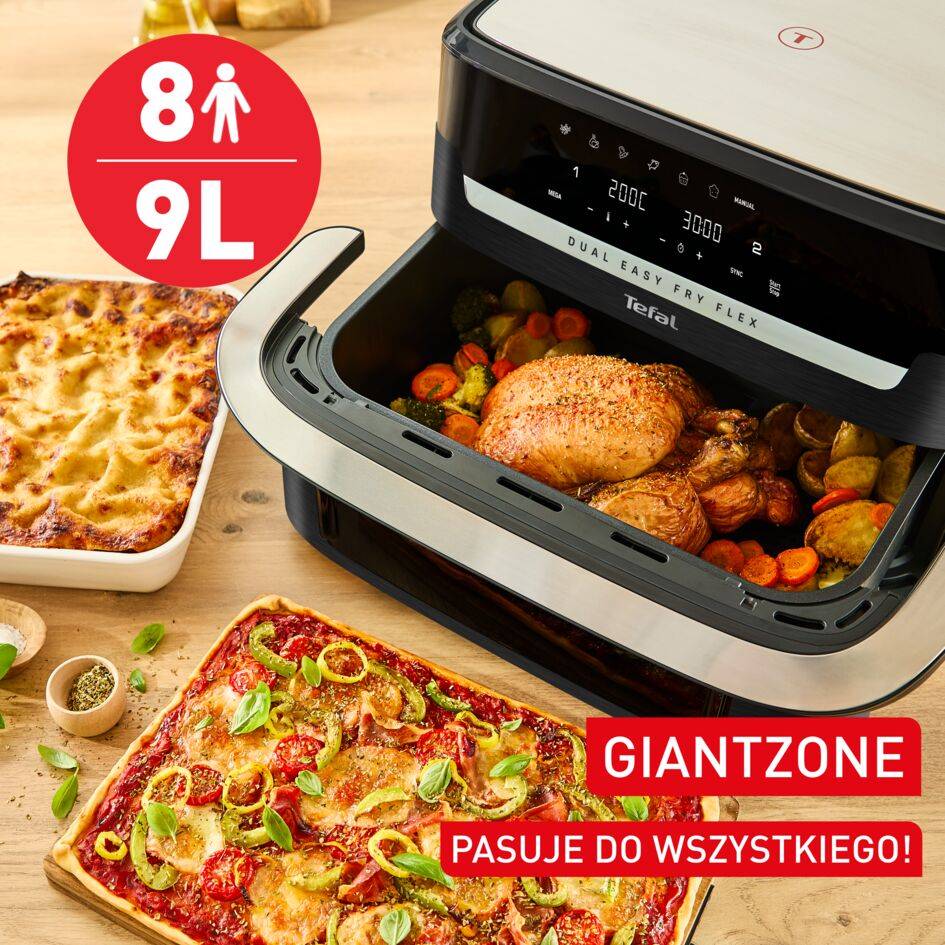 Frytkownica beztłuszczowa Tefal Dual Easy Fry Flex EY9228E0, separator FlexCook Divider, pojemność 9 L