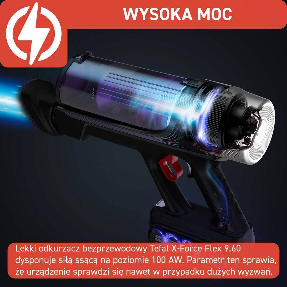 Odkurzacz bezprzewodowy, Tefal X-Force Flex 9.60, 100 AW, 45 min, lekki