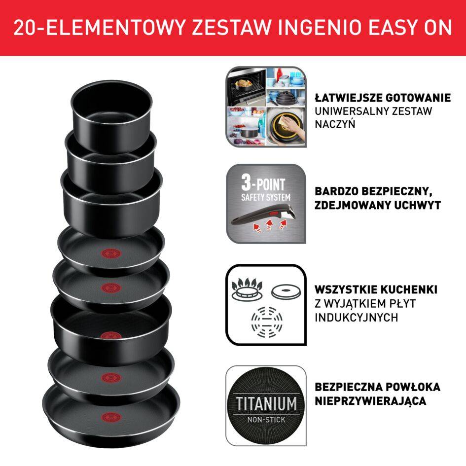 Zestaw patelni i garnków TEFAL INGENIO EASY ON - 20 elementów