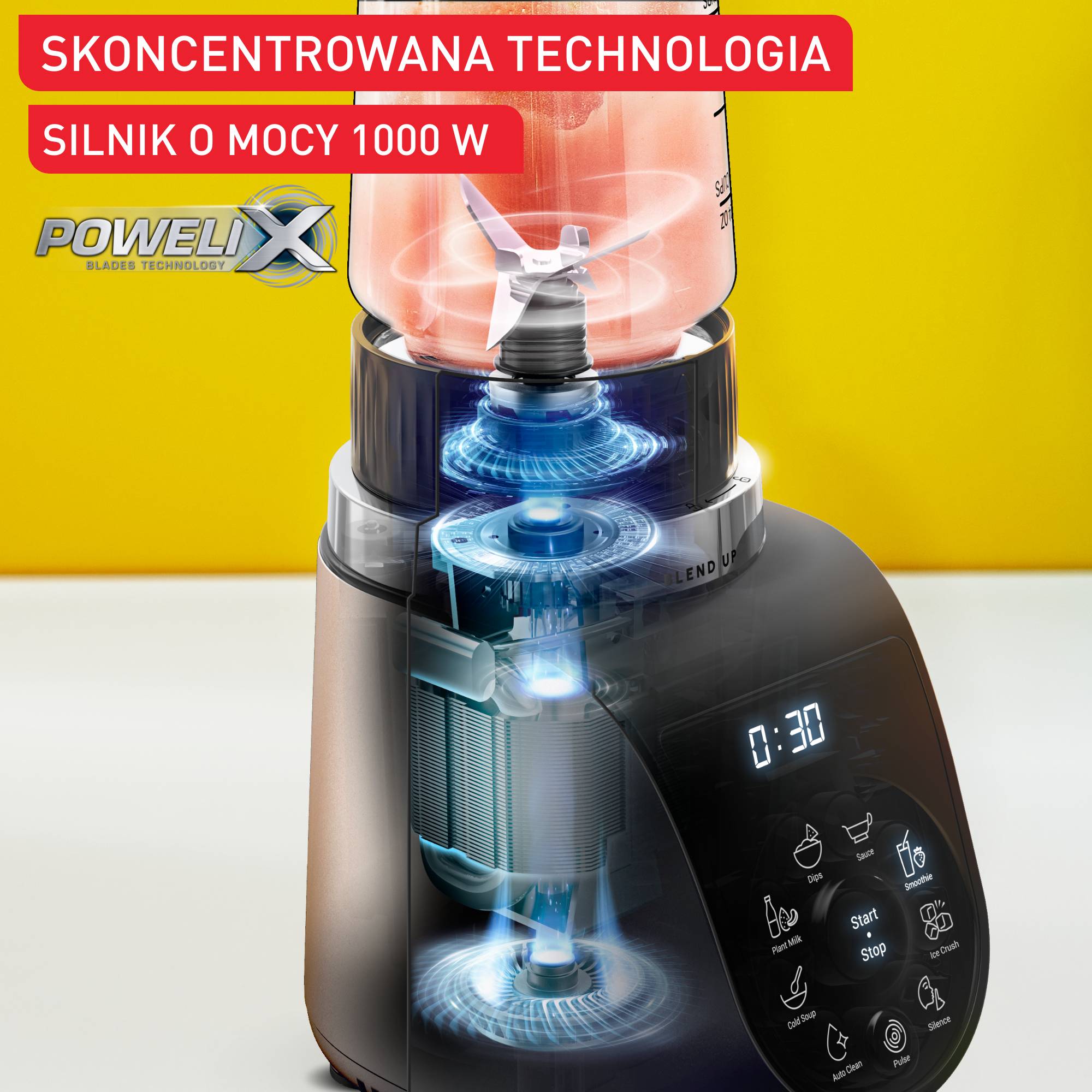 Blend Up, Wydajny mini blender, 1000 W, 8 automatycznych programów