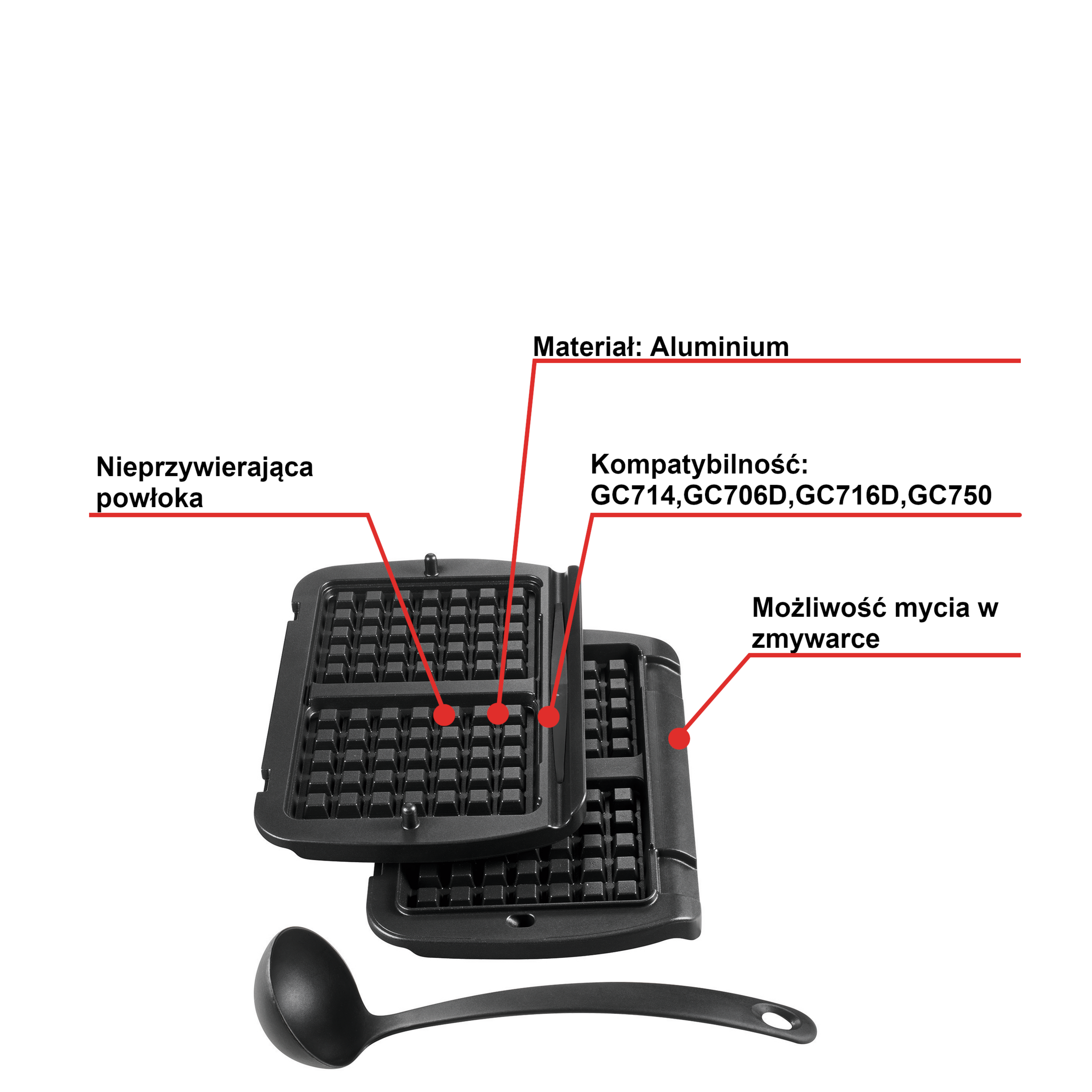 Płyty do gofrów z łyżką do Tefal Optigrill XA724810