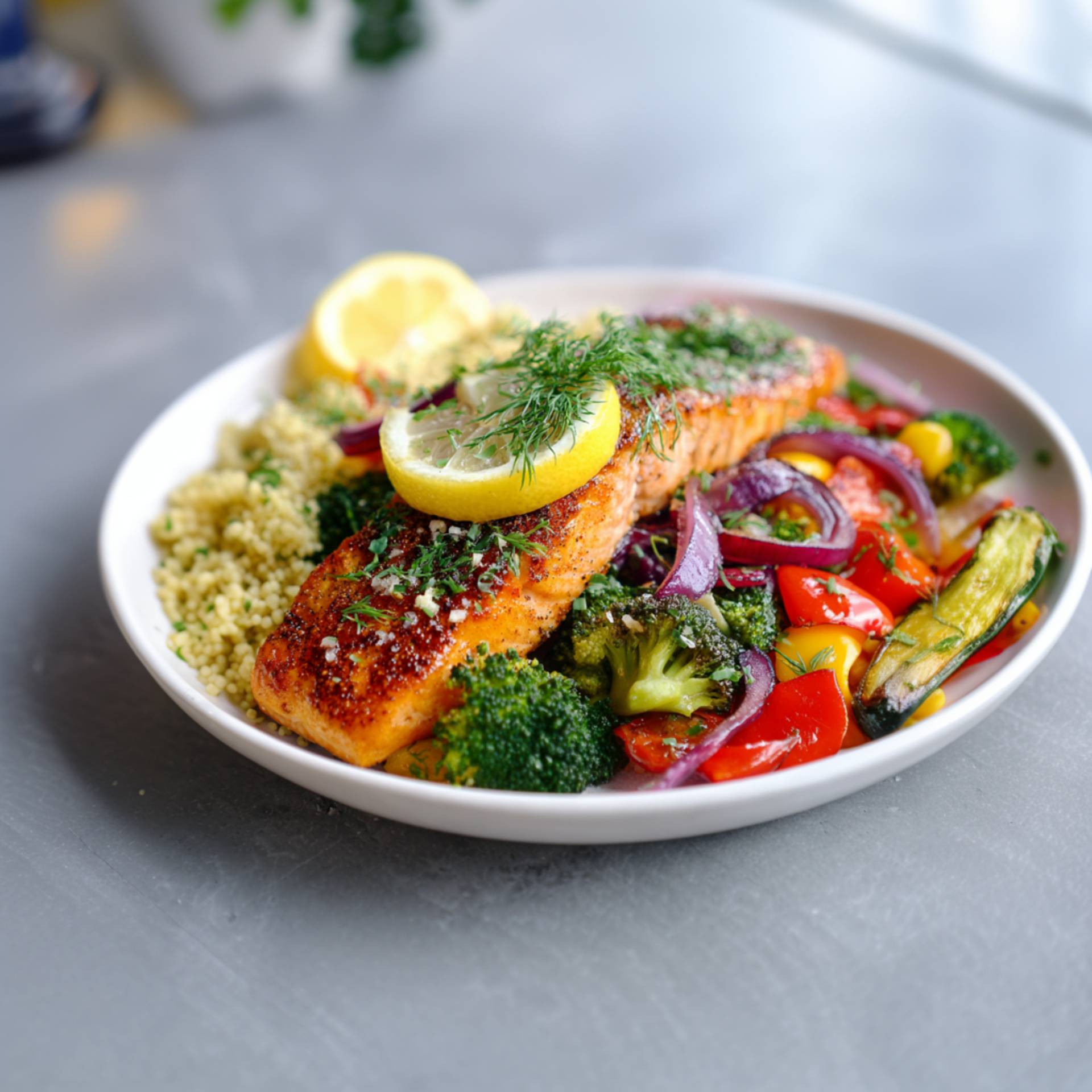 Łosoś z warzywami i kaszą jaglaną - przepisy EASY FRY & GRILL 2 in 1 MECHANICAL | Tefal