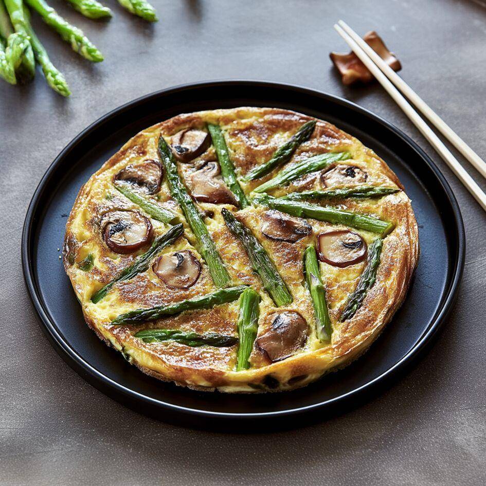 Japońska frittata z grzybami shiitake i zielonymi szparagami - przepisy Patelnie i Garnki | Tefal