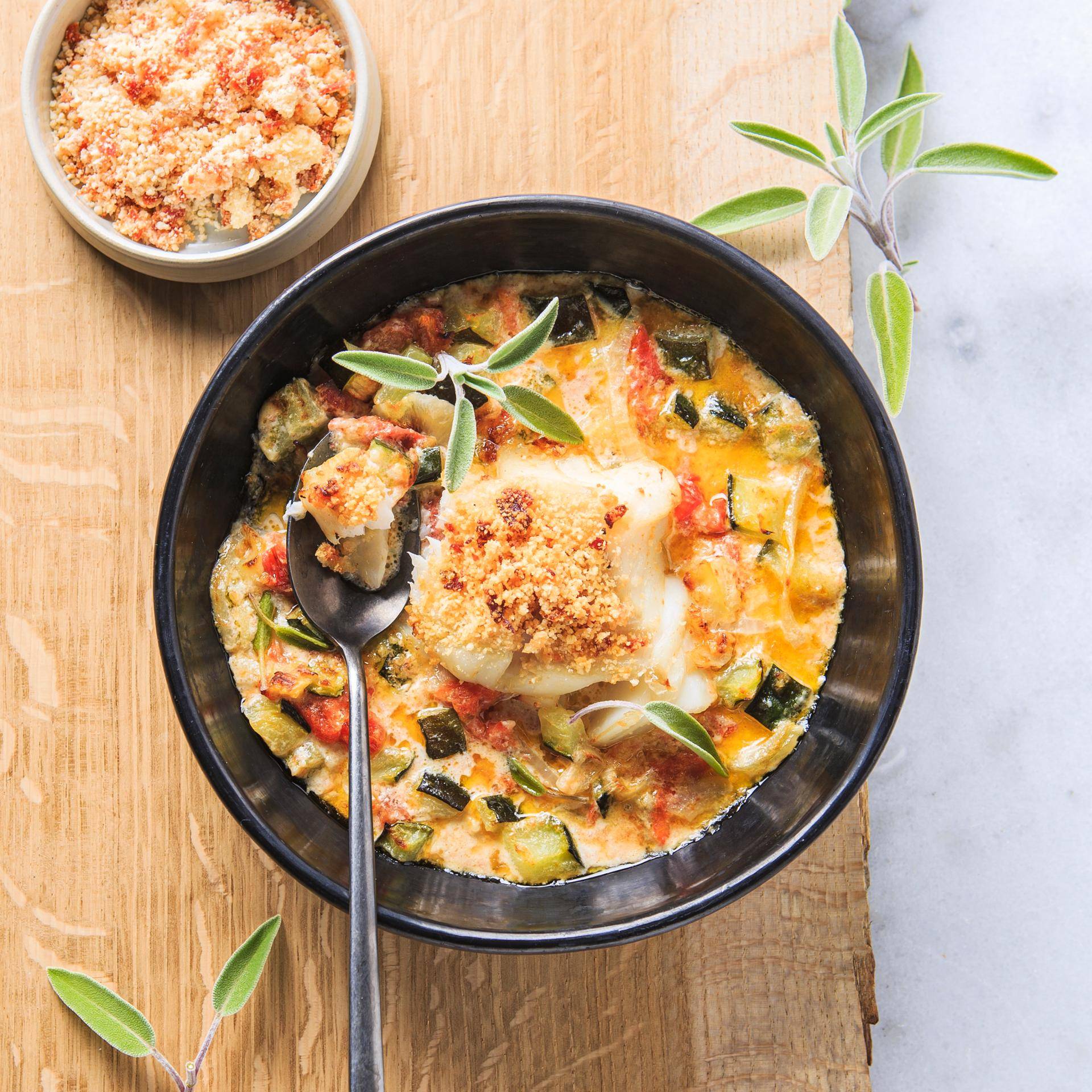 Dorsz z kruszonką i chorizo - przepisy Cook4Me | Tefal