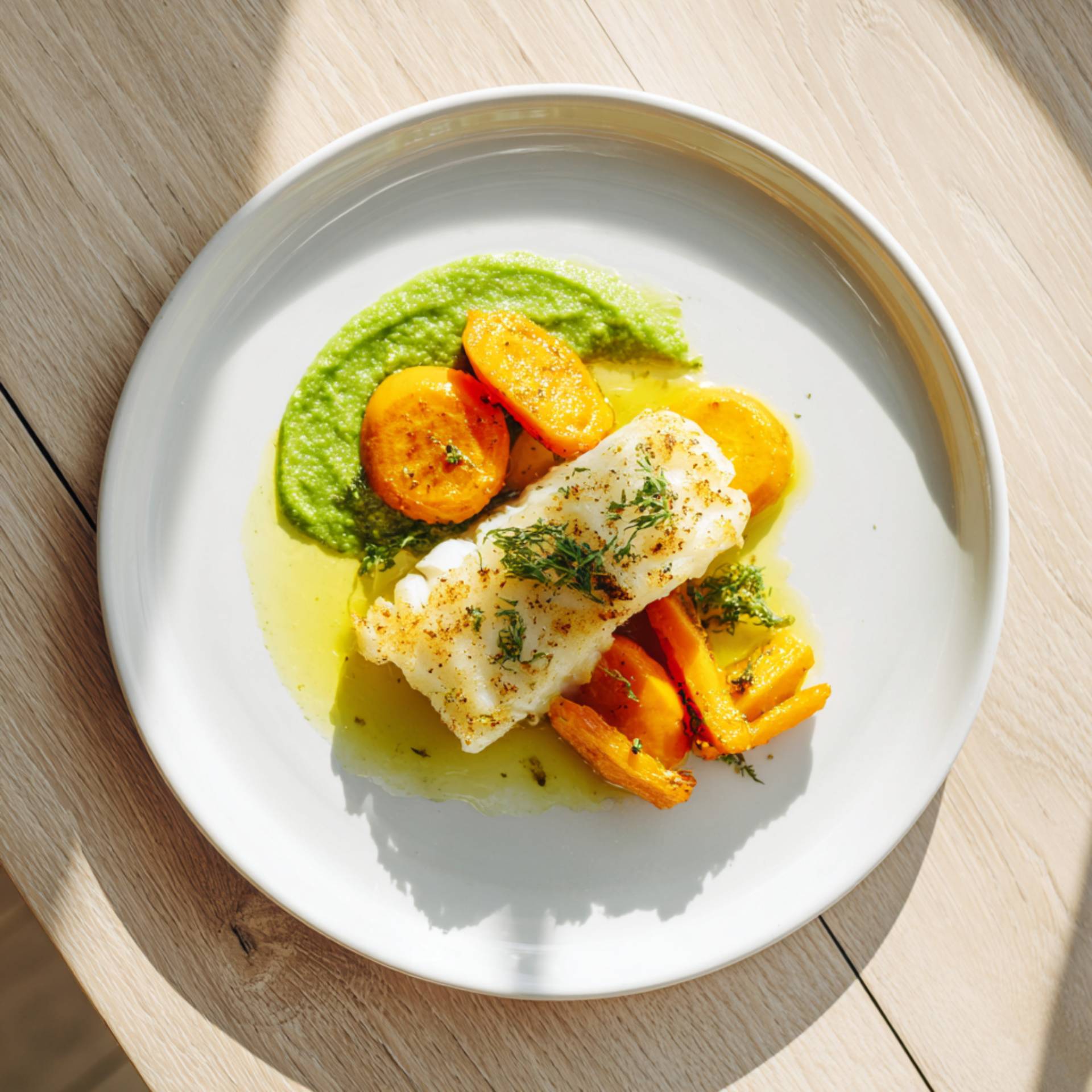 Dorsz z marchewką i puree z groszku - przepisy EASY FRY & GRILL 2 in 1 MECHANICAL | Tefal