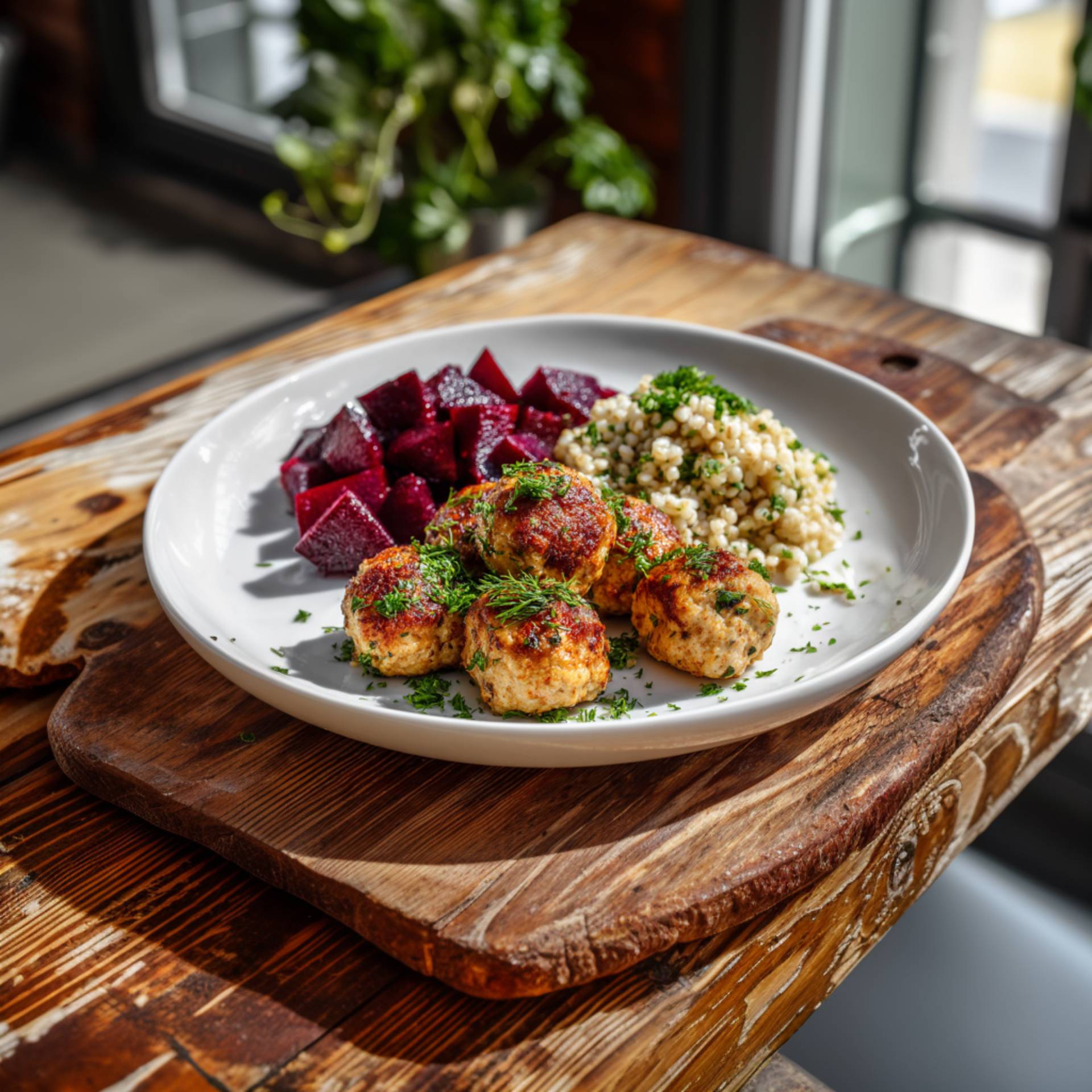 Klopsiki z indyka z pieczonymi burakami i kaszą jęczmienną - przepisy EASY FRY & GRILL 2 in 1 MECHANICAL | Tefal