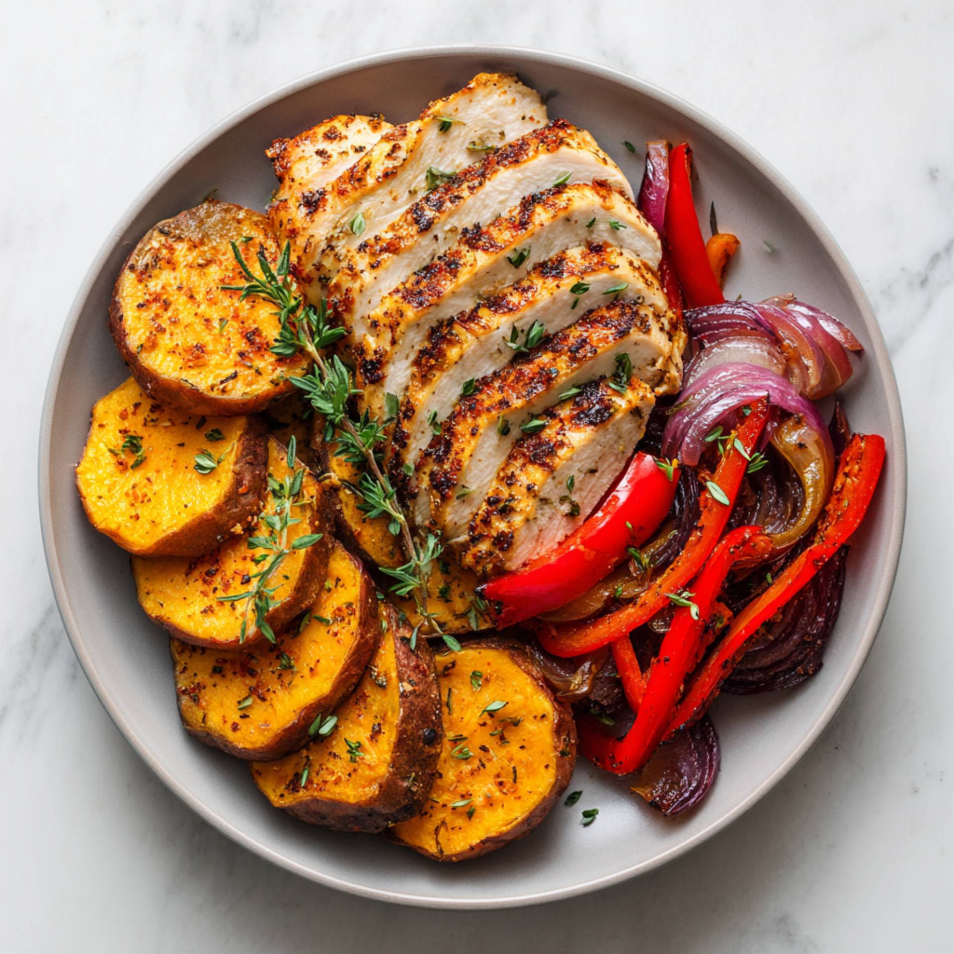 Grillowana pierś z indyka z batatami i warzywami - przepisy OptiGrill XL | Tefal