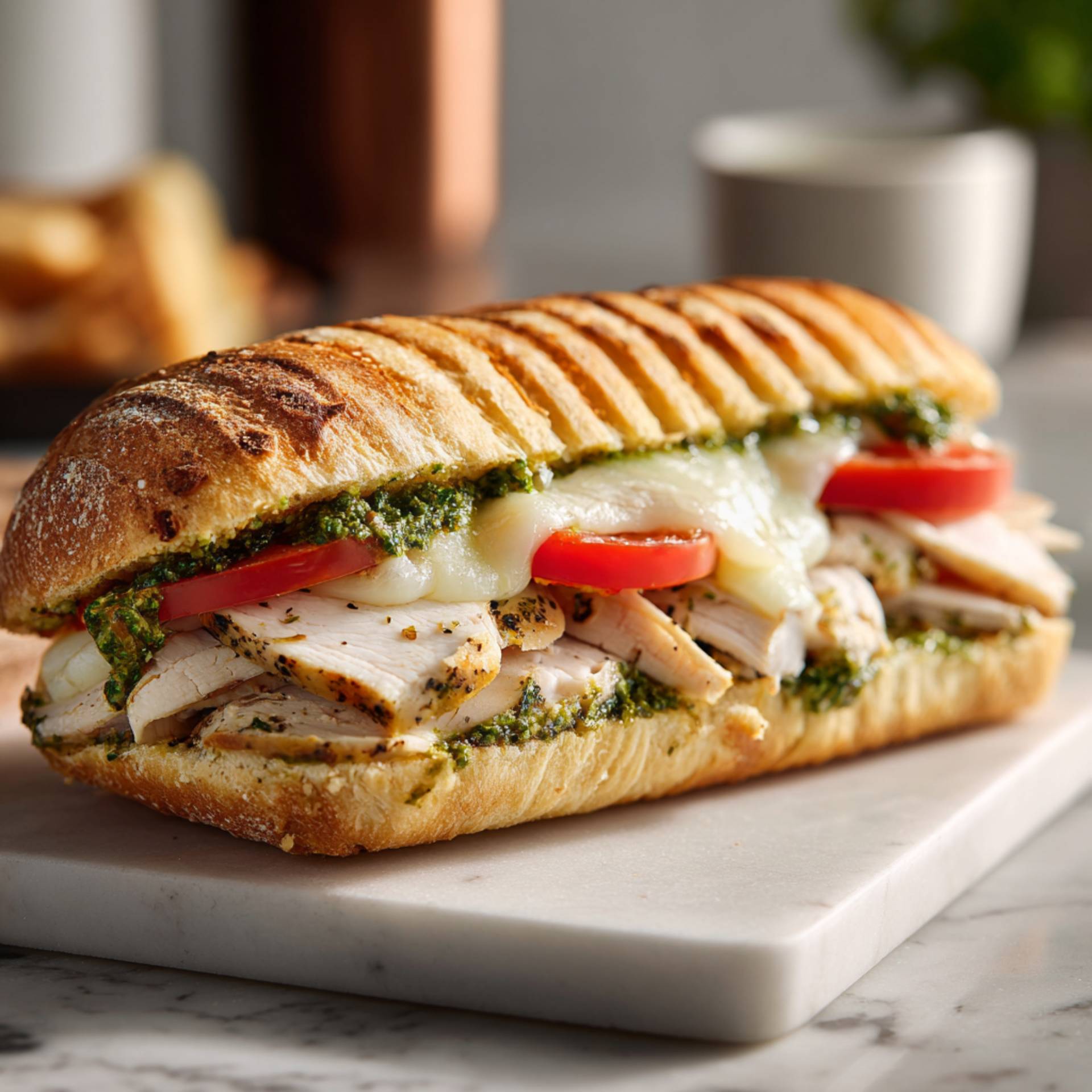 Panini z indykiem, pesto i mozzarellą - przepisy OptiGrill XL | Tefal