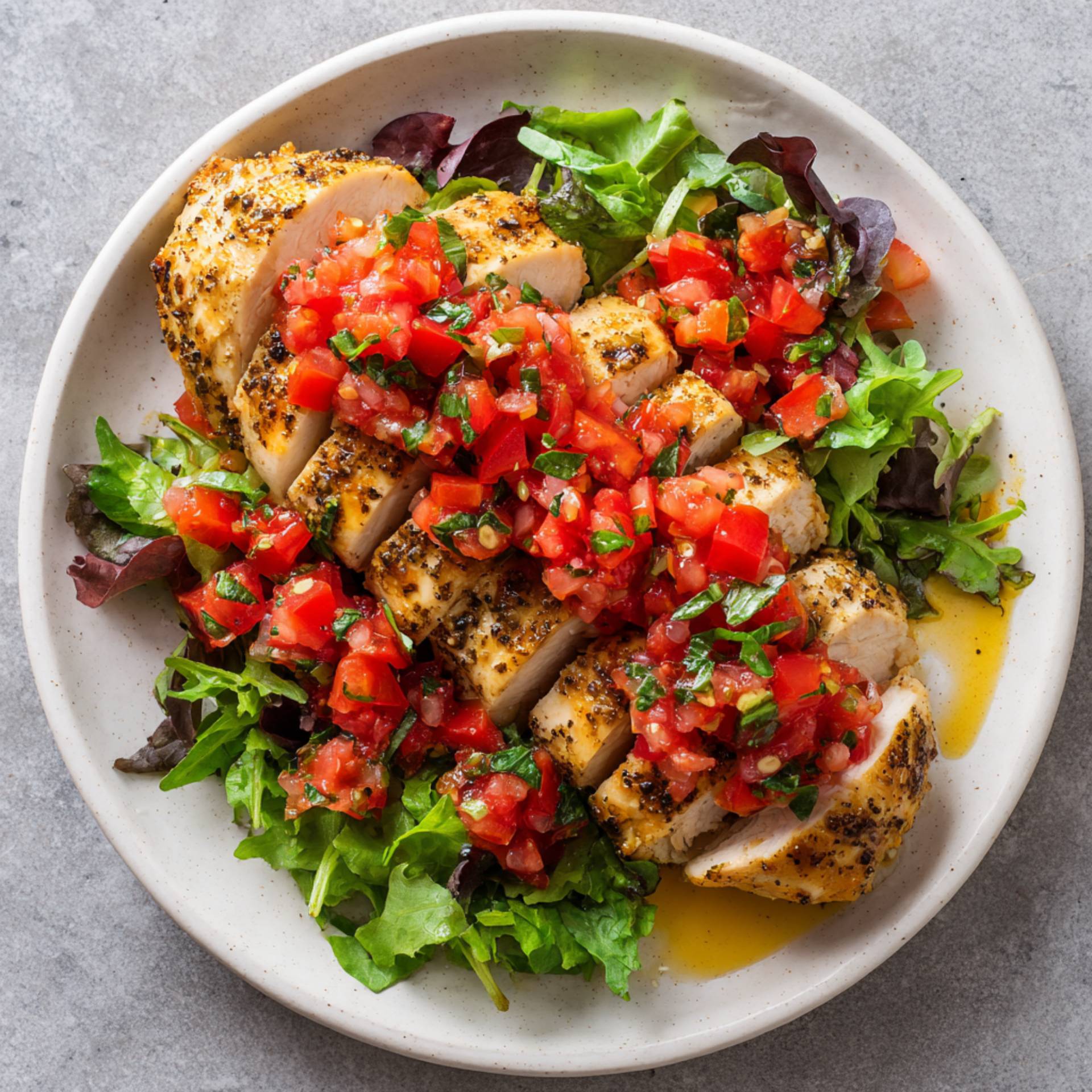 Grillowany stek z piersi kurczaka z salsą z pomidorów i bazylii - przepisy OptiGrill XL | Tefal