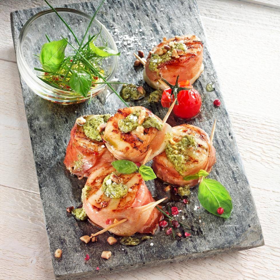 Przegrzebki z szynką i bazyliowym pesto - przepisy OptiGrill | Tefal