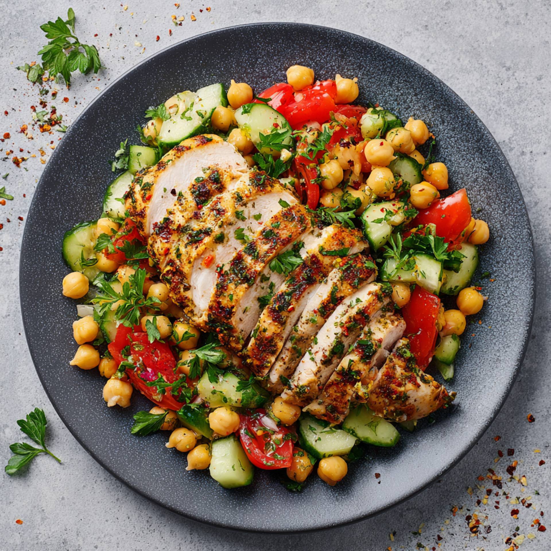 Grillowany filet z indyka w przyprawach z sałatką z ciecierzycy - przepisy OptiGrill XL | Tefal