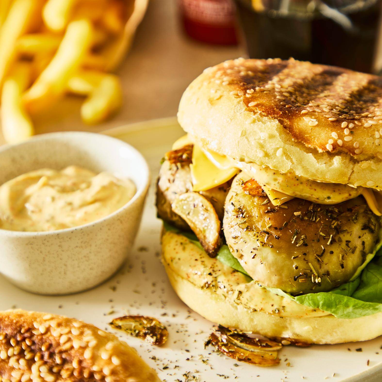 Vegan mushroom burger, potato bun - przepisy OptiGrill 2in1 | Tefal