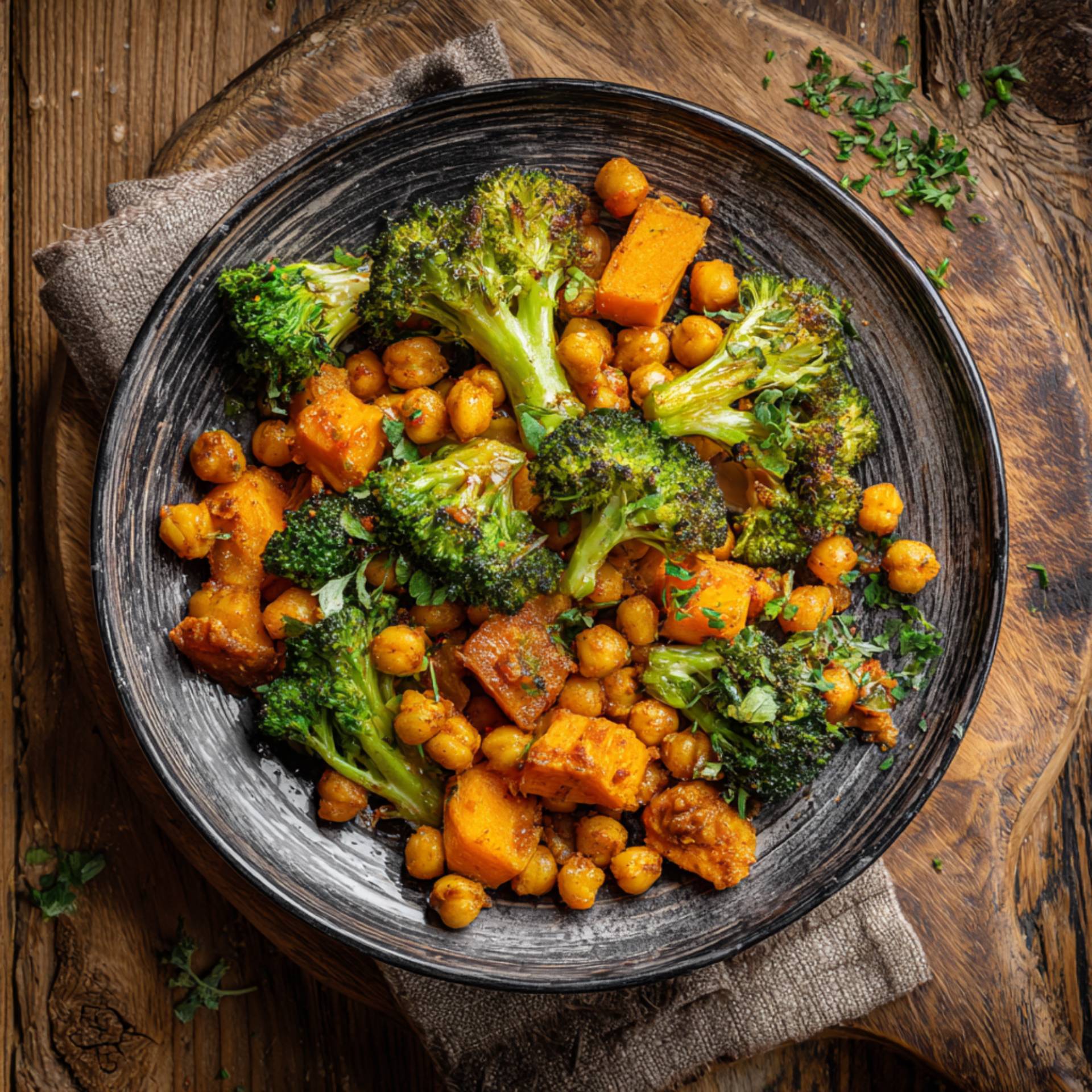 Ciecierzyca z batatami i brokułem - przepisy EASY FRY & GRILL 2 in 1 MECHANICAL | Tefal