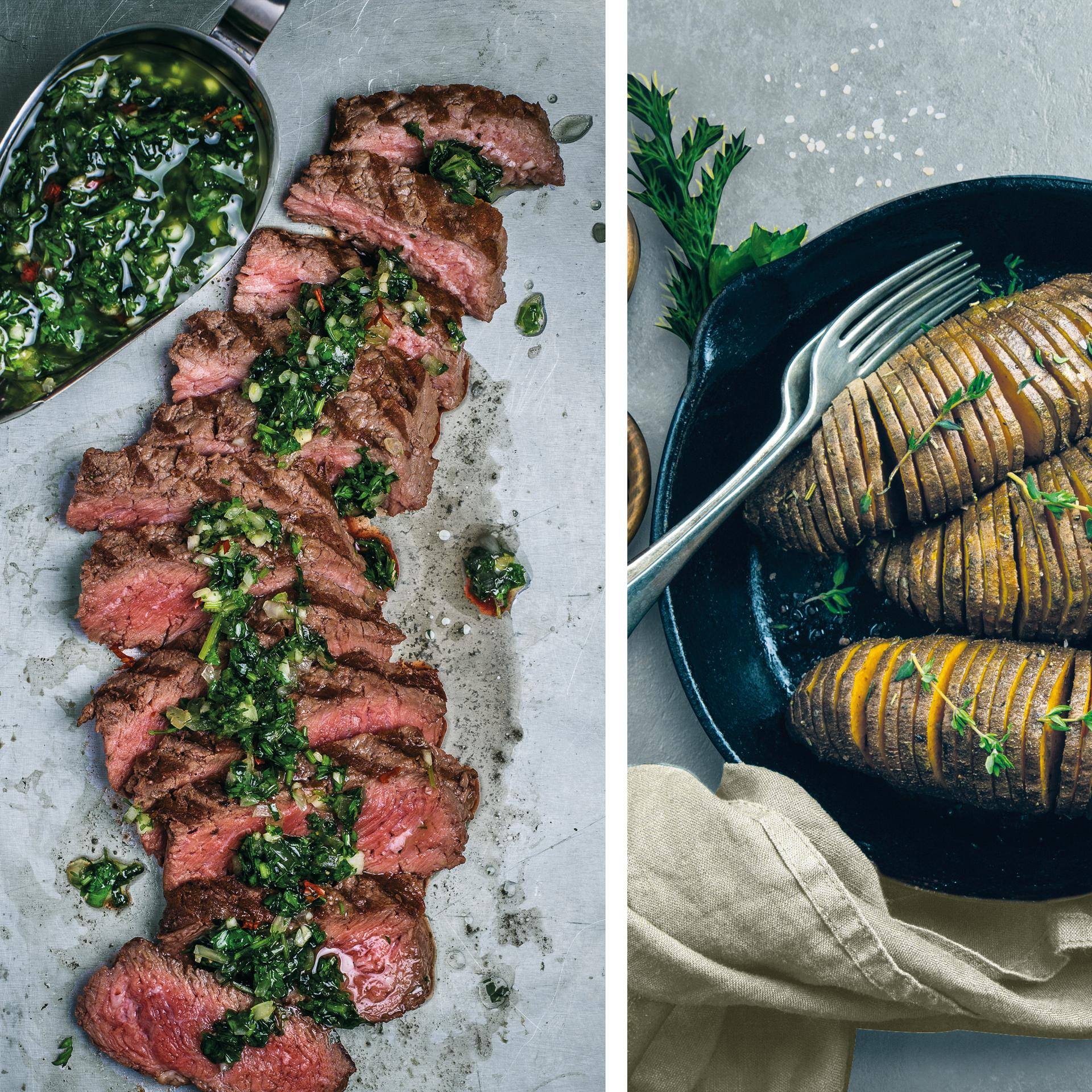 Wołowina chimichurri i pieczone bataty hasselback - przepisy Easy Fry XL Surface | Tefal