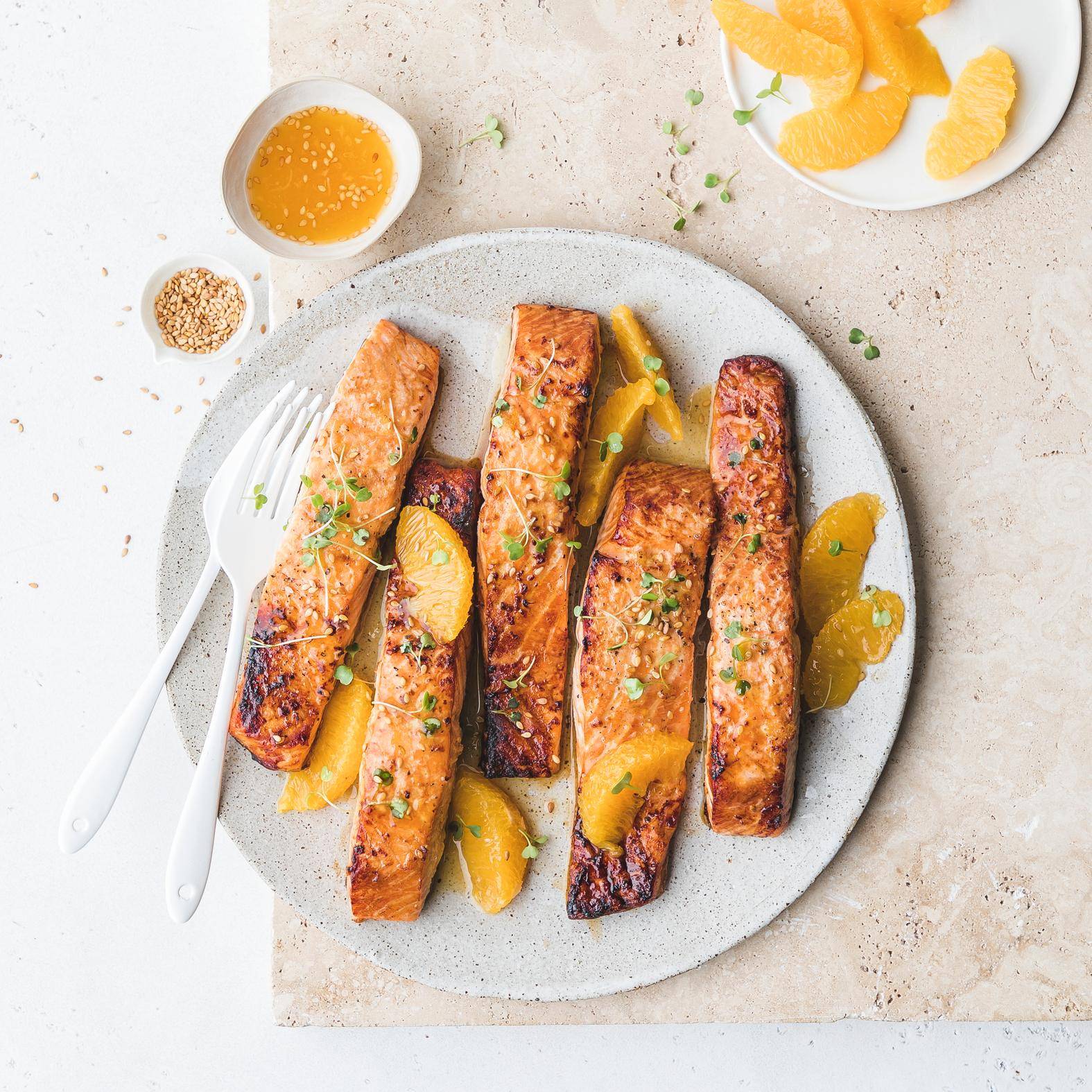 Karmelizowany łosoś w pomarańczach - przepisy Dual EasyFry&Grill | Tefal